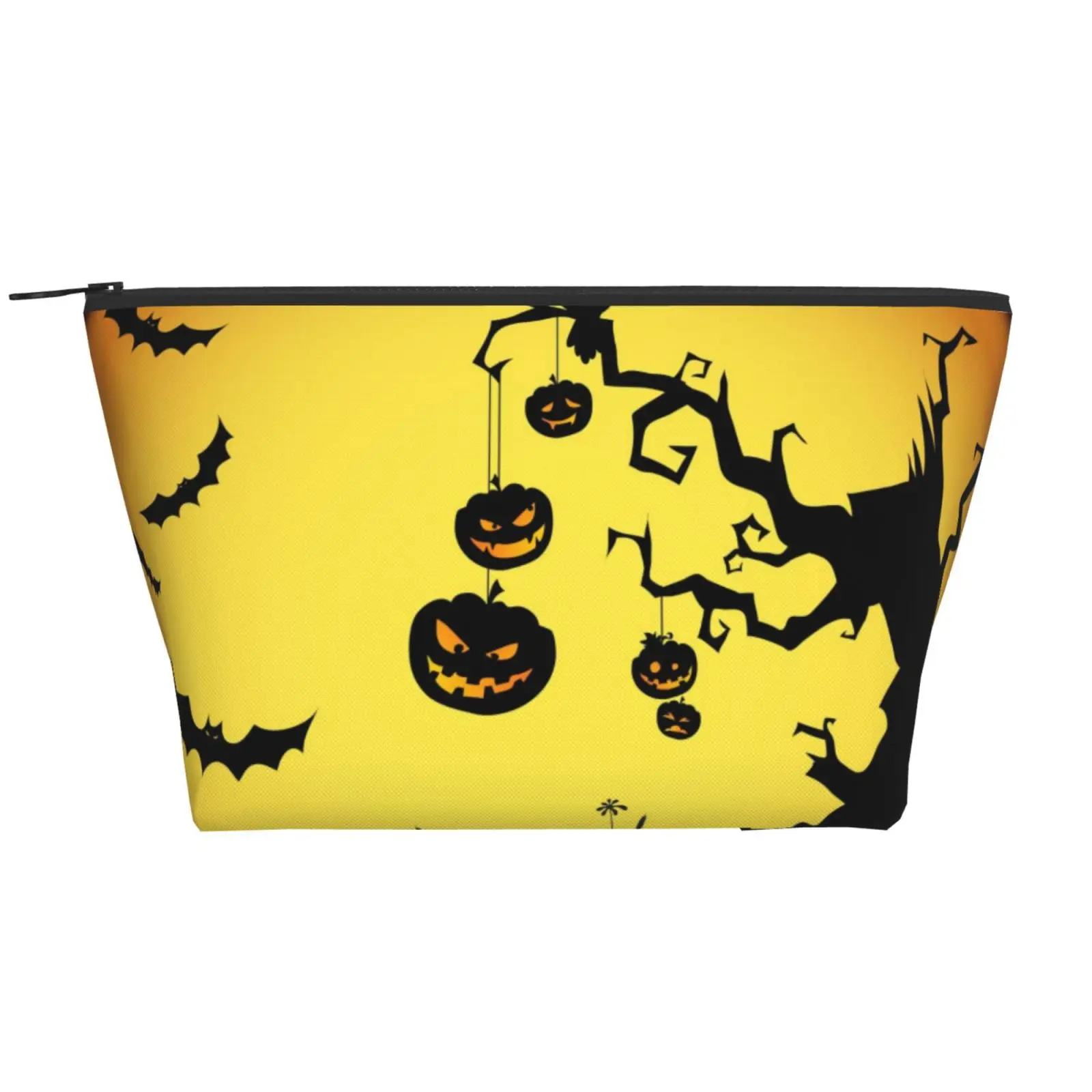

Yellow Moon Pumpkin Evil Trapezoid Daily Storage Bag Polyester Halloween Holiday Packaging Durable Wear Resistant Organizer