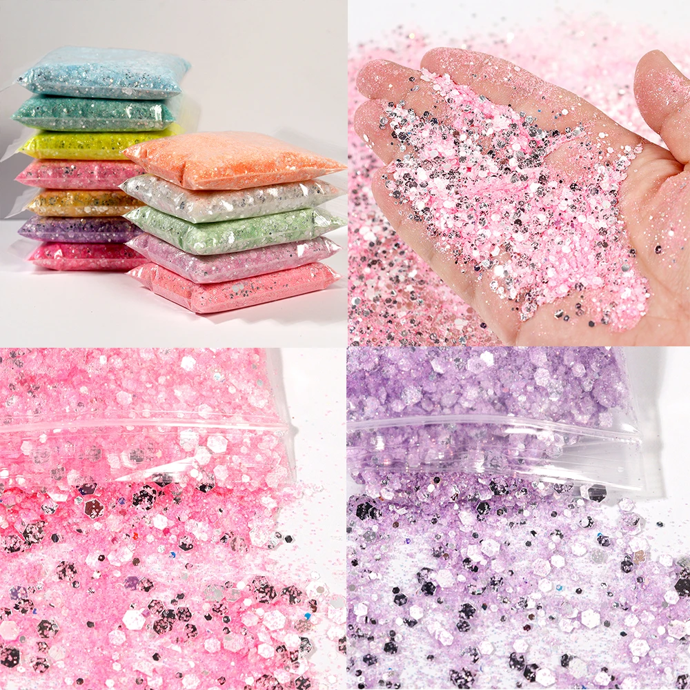 

50g/Bag Mixed Hexagon Shape Nail Art Glitter Flakes Powder Shining Paillette Holographic Chunky Sequins Sparkly Flakes Slices M-