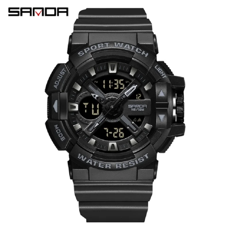 

New Men's Watches Dual Display Sports Military 50M SANDA Waterproof Digital Watch Quartz Wristwatch Clock Relogio Masculino 3128