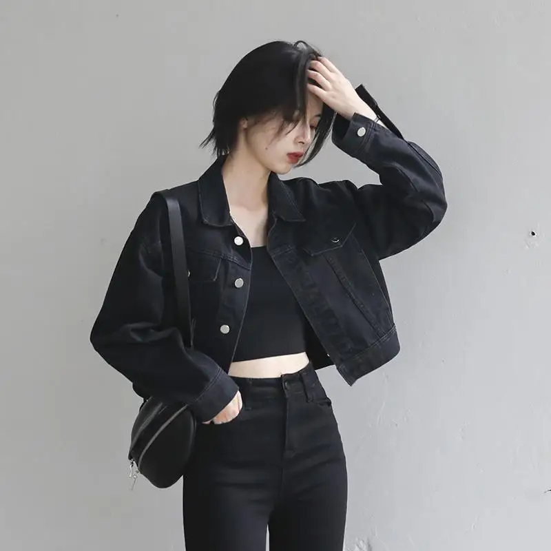 

2023 New Spring Autumn Women’s Denim Jacket Long Sleeve Overcoat Loose Basic Coat Button Streetwear Outerwear Jeans Jackets B16