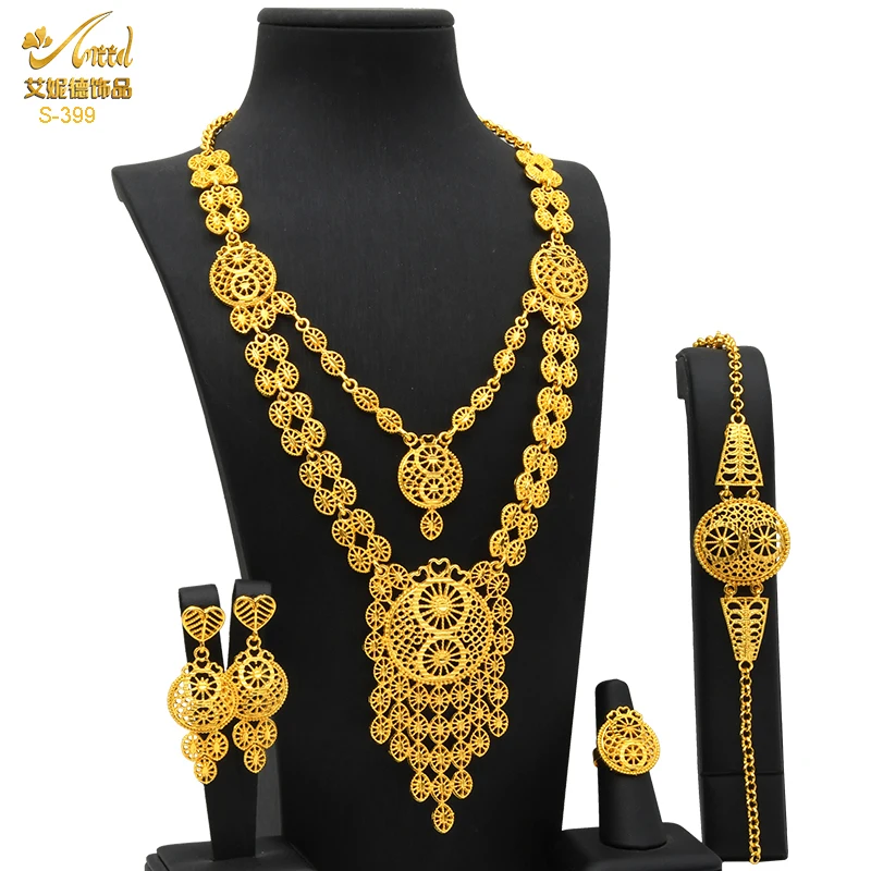 

ANIID African 24K Gold Plated Necklace Sets For Women Dubai Ethiopian Fashion Jewelry Set Nigerian Bridal Indian Necklace Gifts