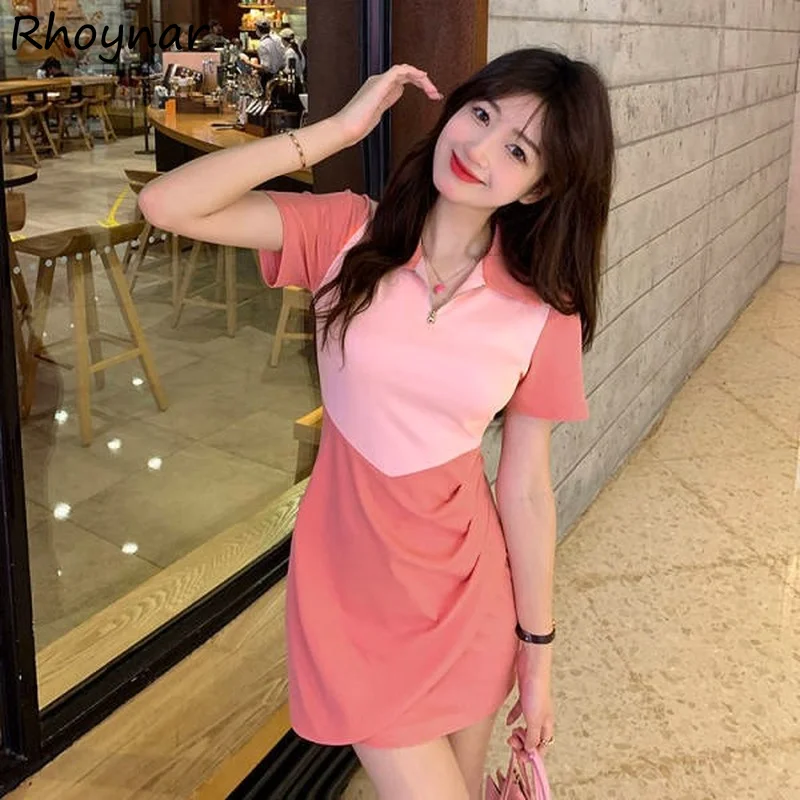 

Sweet Pink Dress Women Summer Lovely Ladies Patchwork Fashion Preppy Girlish Korean Style Tender Elegant Vestidos A-LINE Chic