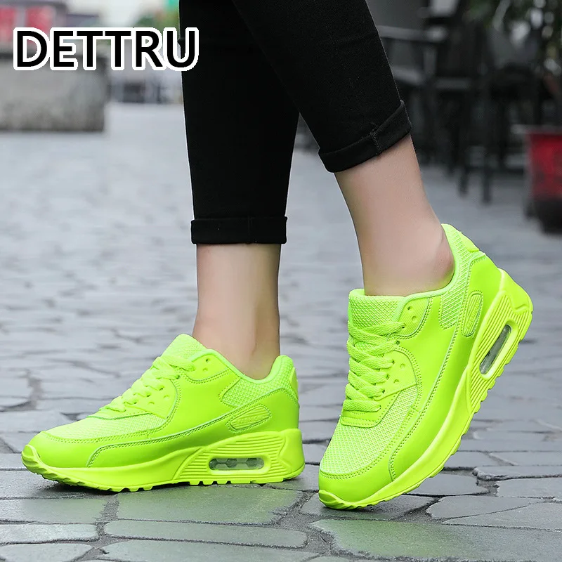 

Neon Green Sneakers Man Thick Sole Lace Up Adult Athletic Trainer Cushioning Outdoor Fitness Sport Gym Walking Shoes