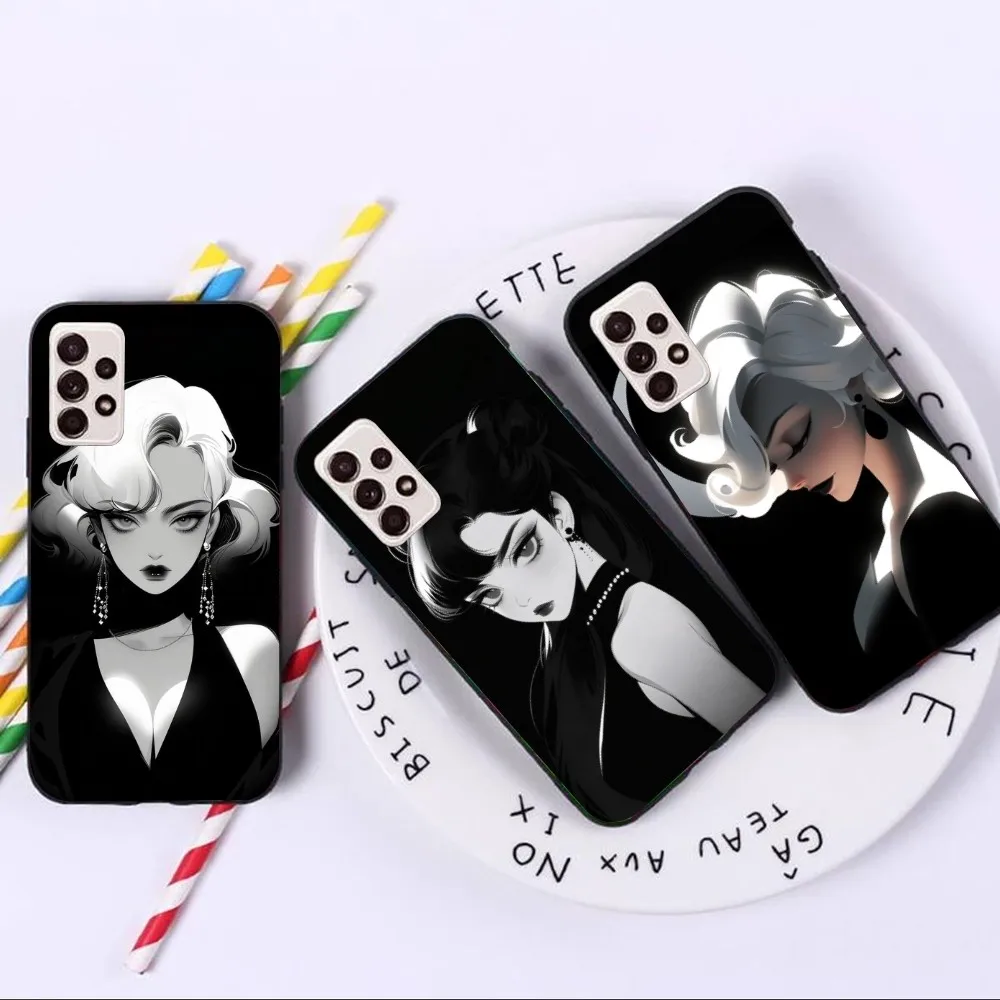 Черный белый чехол для мобильного телефона девочек Samsung A91 A81 A73 A72 A71 A30S A20 A12 A13 A52 A53