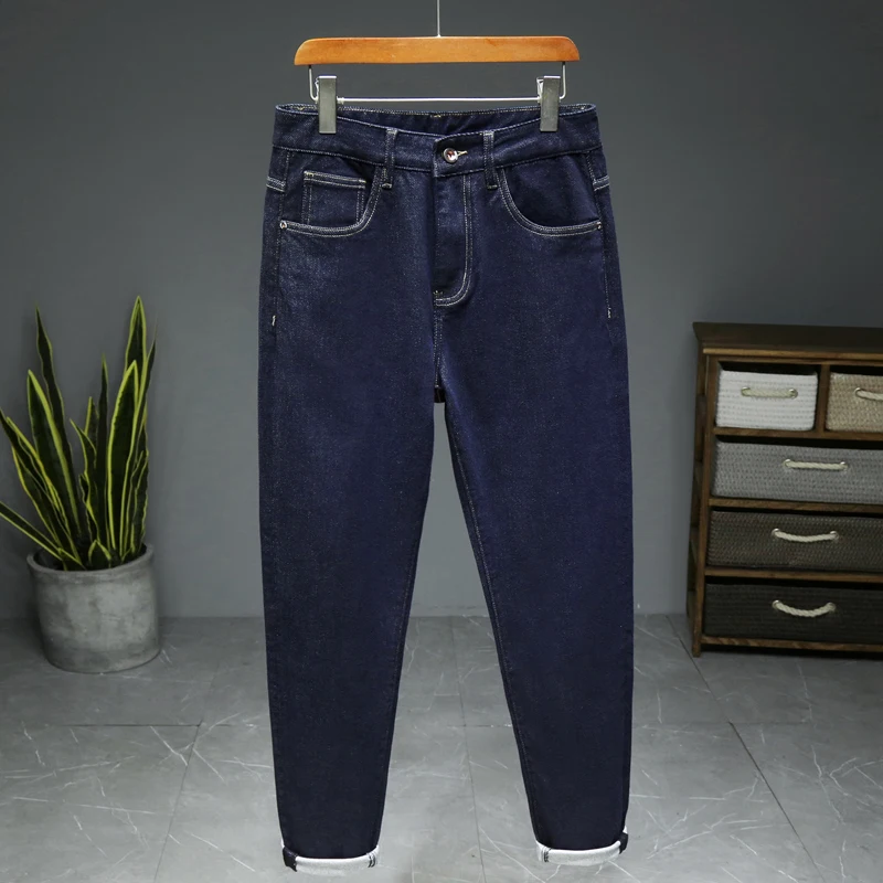 Классические мужские джинсы в японском стиле простые свободные эластичные брюки