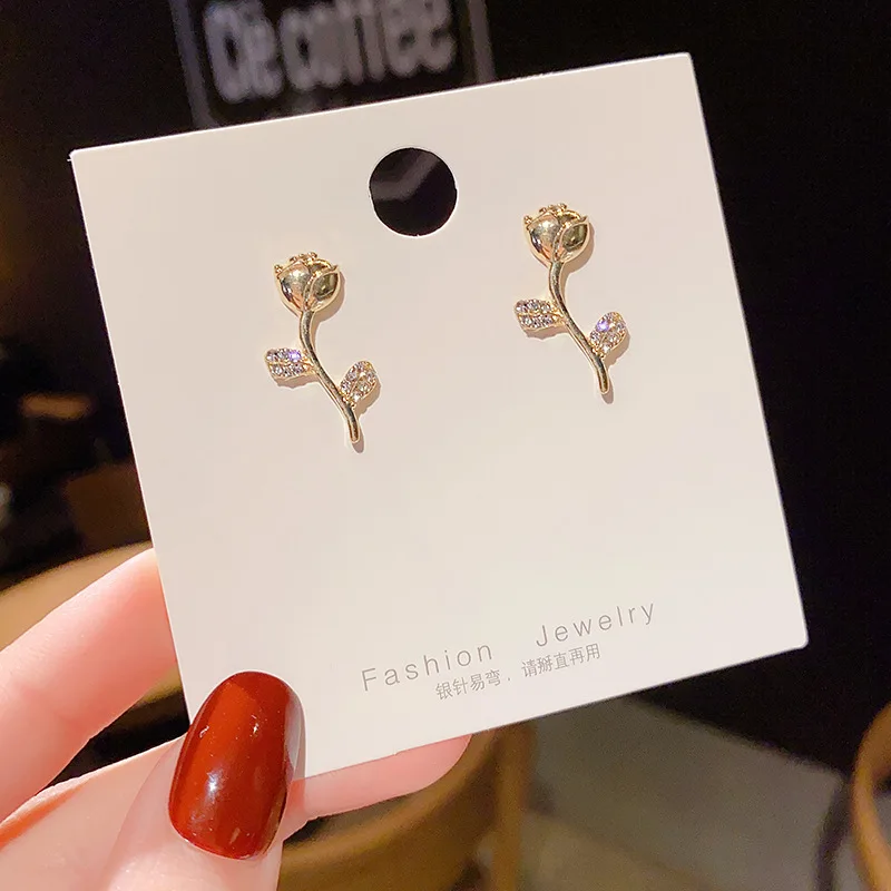 

S925 Silvers 2022 New Metal Rose Dangle Earrings Female Jewellery for Women Classic Korean Diamonds Simple Earrings Fashion