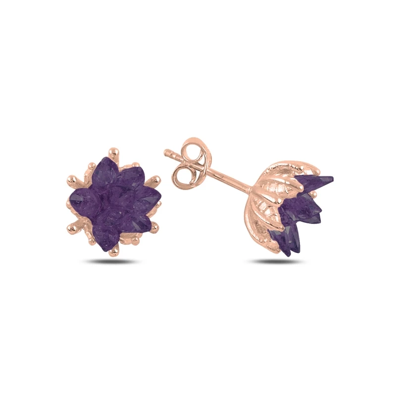 

Silver 925 Sterling Lotus Flower Amethyst Zircon Studded Earrings