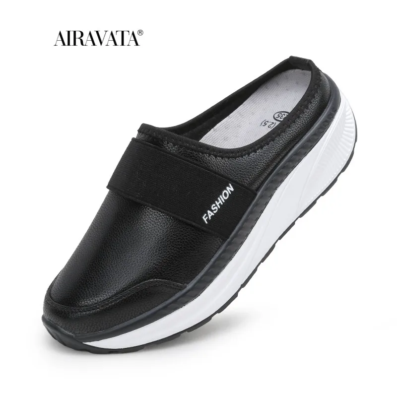 Slippers PU Women Shoes Waterproof Women Non-Slip Indoor Outdoor Cozy Home Autumn Thick Hee