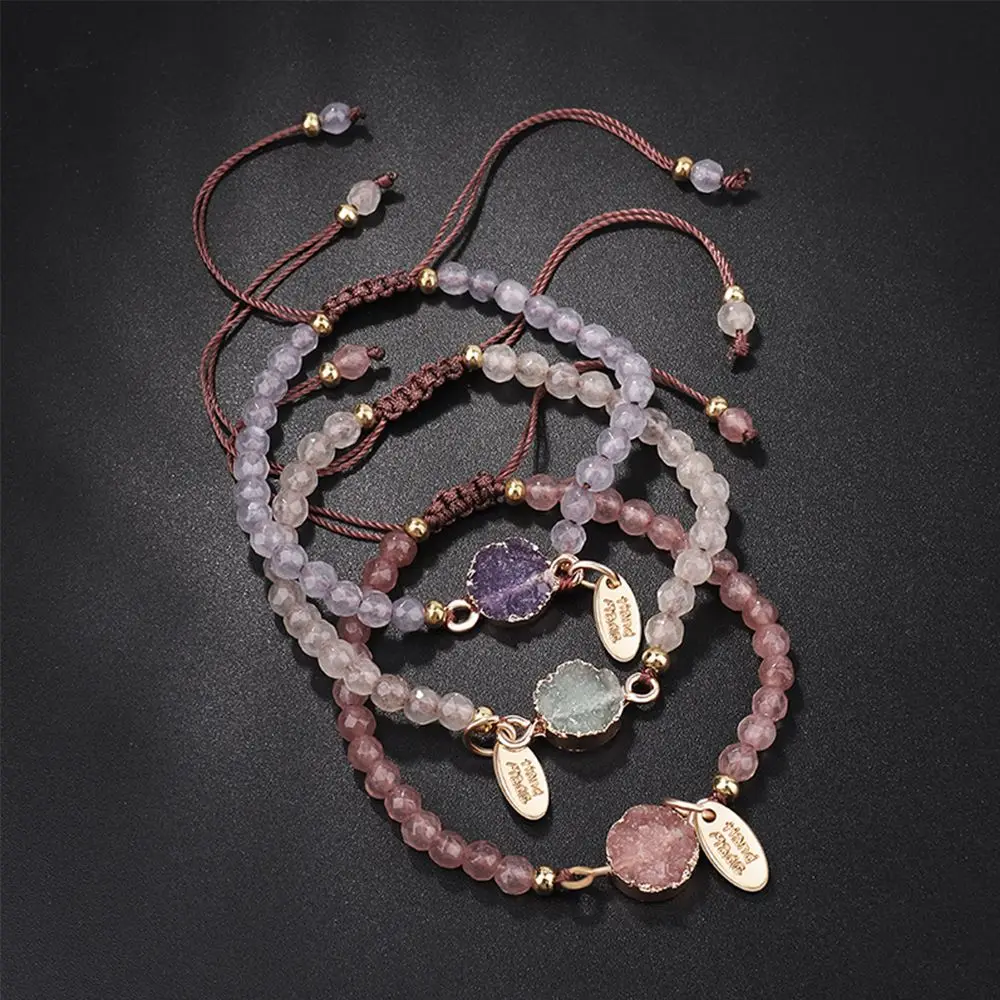 

Fashion Bracelet Handmade Weave Adjustable Natural Stone 4MM Bead Bracelets With Stone Pendants Women Hand Rope Jewelry