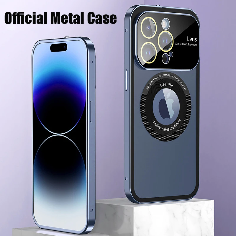 

Металлический чехол из алюминиевого сплава для iPhone 14, 13, 12 Pro Max, полная защита камеры, Беспроводная зарядка, оригинальная цветная задняя крышка MagSafe