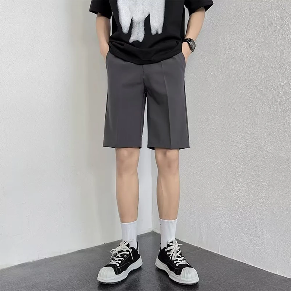 

Summer New Male Suit Shorts Men's Shorts Korean Fashion Straight Knee Length Pants Casual Baggy Youth Solid British Suit Pants