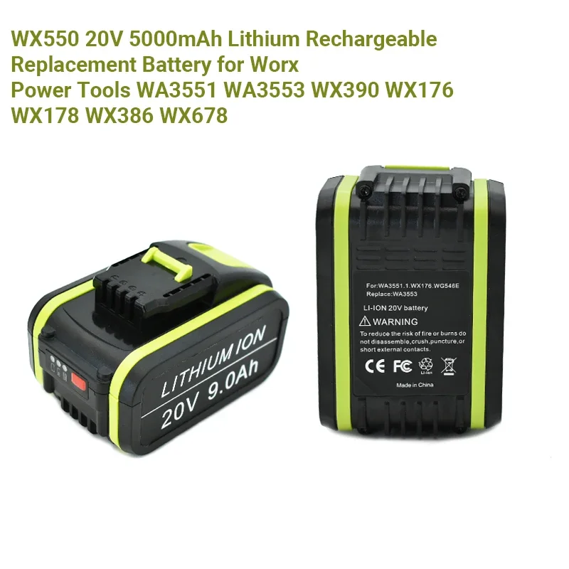Сменный литий-ионный аккумулятор Worx 20 В 9000 мАч макс. WA3551 1 WA3553 WA3641 WX373 WX390