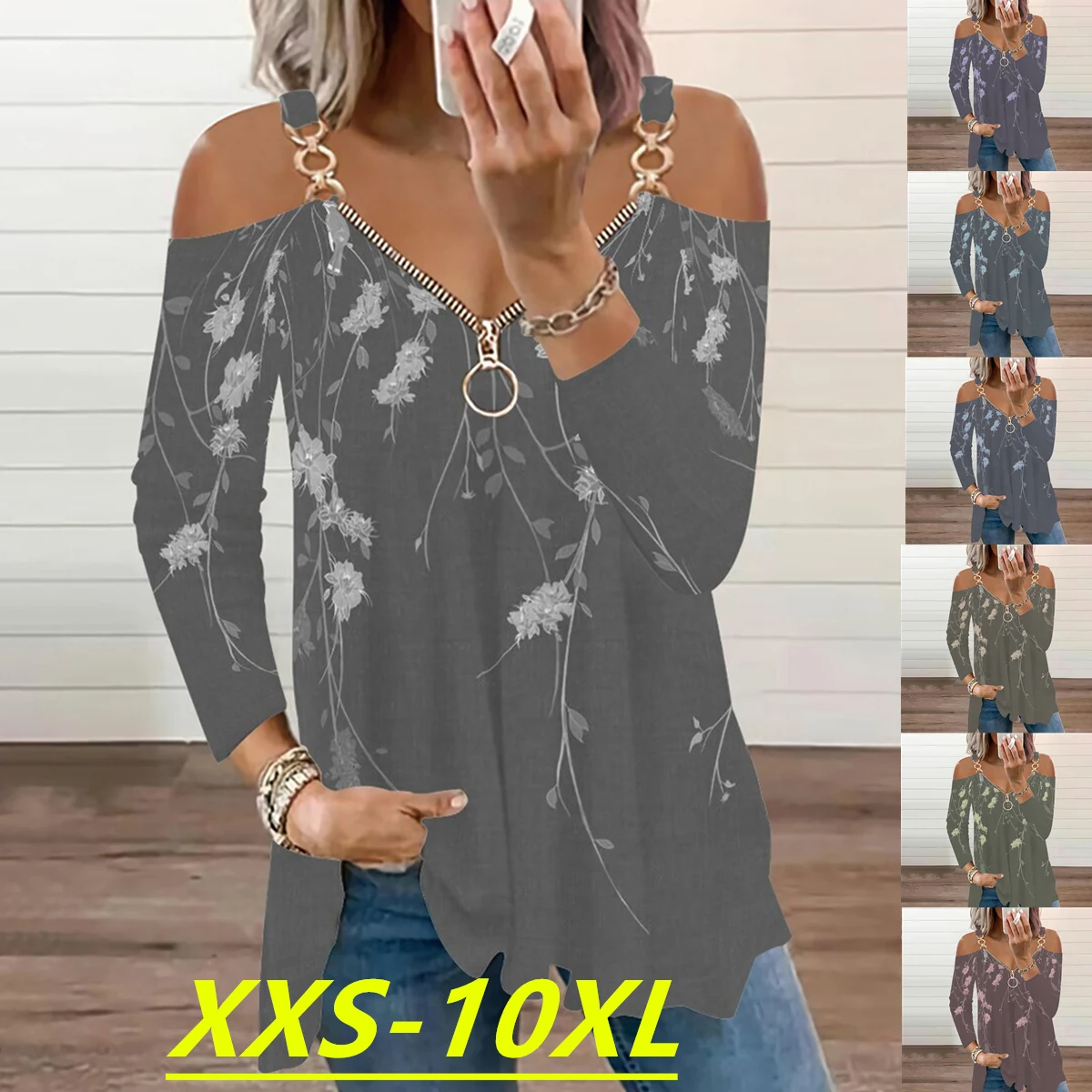 

Женская Осенняя новая модель, модная повседневная юбка с V-образным вырезом, открытыми плечами и длинным рукавом