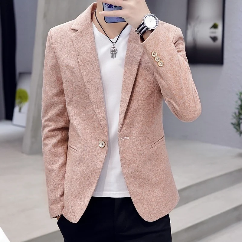

Men's Spring and Autumn 4 Solid Color Suits Long-sleeved Jacket Comfortable Single-breasted No Slits Classic Suit Men's Daily