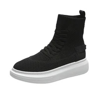 2022 stretch boots high to sock shoes women knited autumn hollow womens shoes new high top casual womens platform sock boots