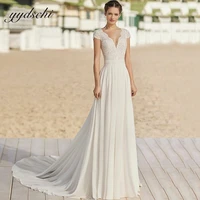 bohemian whiteivory v neck chiffon wedding dress 2022 short sleeves illusion buttons bridal gown vestidos elegantes para mujer