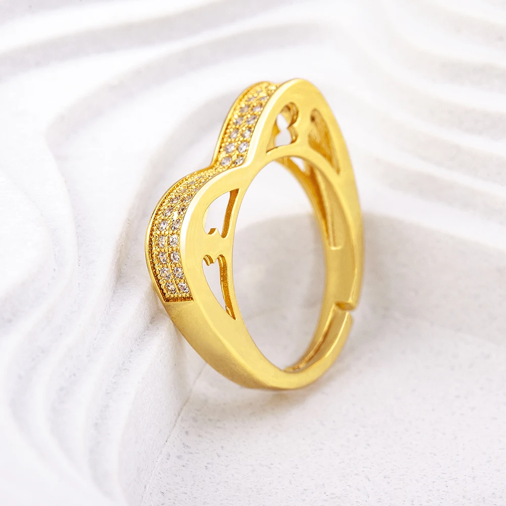 

AIBEF New Design Heart Shape Rings Women Simple Cubic Zirconia Open Adjustable Copper Ring Jewelry Girl Gift
