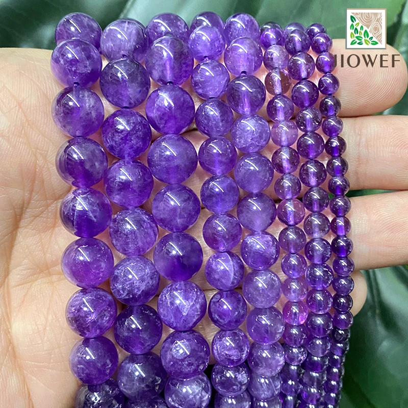 

High Quality AAAAA Purple Crystal Beads Natural Amethysts Round Beads for Jewelry Making DIY Bracelets Chain 4/6/8/10/12mm 15"