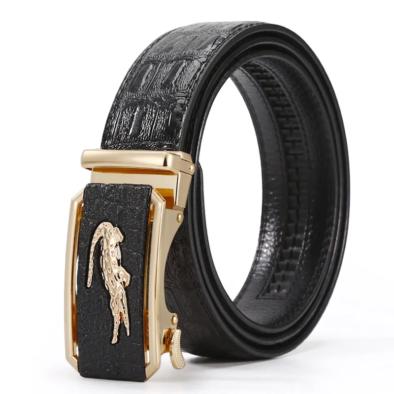 

Men's Alligator Automatic Buckle Leather Belt Copper Smooth Buckle Cowhide Business Belt Buckles For Men Pants Waistband
