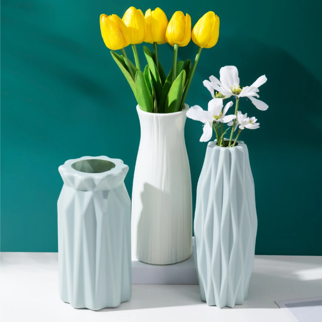 

2023 New Nordic Plastic Vase Unbreakable Anti-ceramic Flower Vases Imitation Rattan Pot Simplicity Basket Arrangement Room Decor