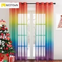 colorful rainbow gradient sheer curtain for living room wedding party decoration organza country style tende gothic home decor