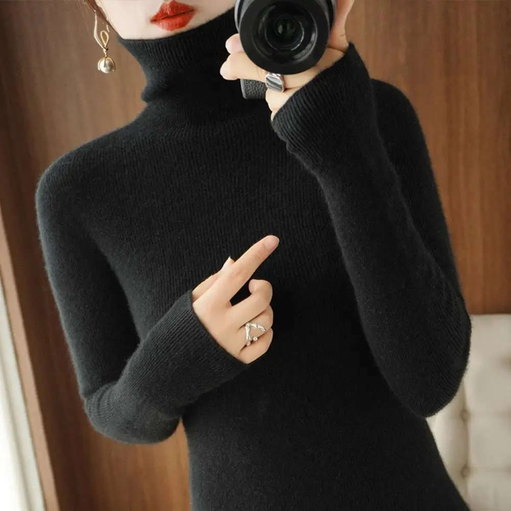 

Теплый женский свитер, уютный свитер с высоким воротником, стильный женский вязаный пуловер на осень/зиму, теплый мягкий эластичный однотонный с длинным рукавом