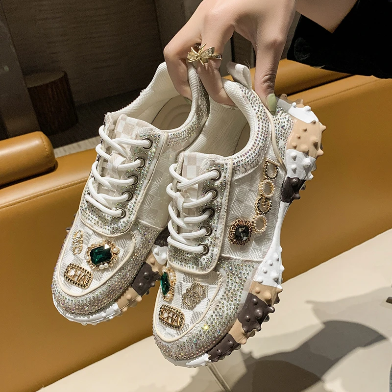 

Woman Luxury Brand Rhinestones Sport Shoes Colorful Trendy Lady Walking Shoes Comfortable Street Shot Trendy Shoes