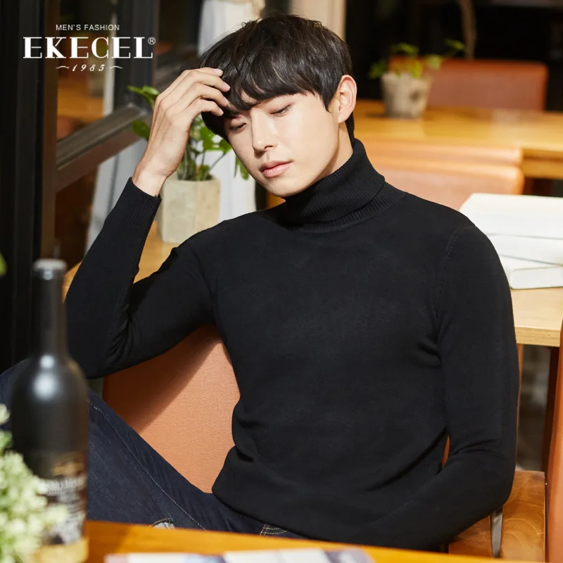 Autumn and Winter New High Neck Sweater Men's Korean-Style Trendy Half Knitted Sweater Inner Bottoming Shirt plus Velvet