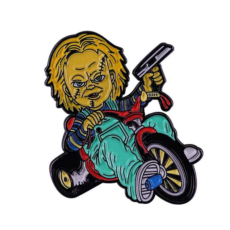 

Ride a Bike and Play a Cool Kid with an '80s Horror Fashionable Creative Cartoon Brooch Lovely Enamel Badge Clothing Accessories