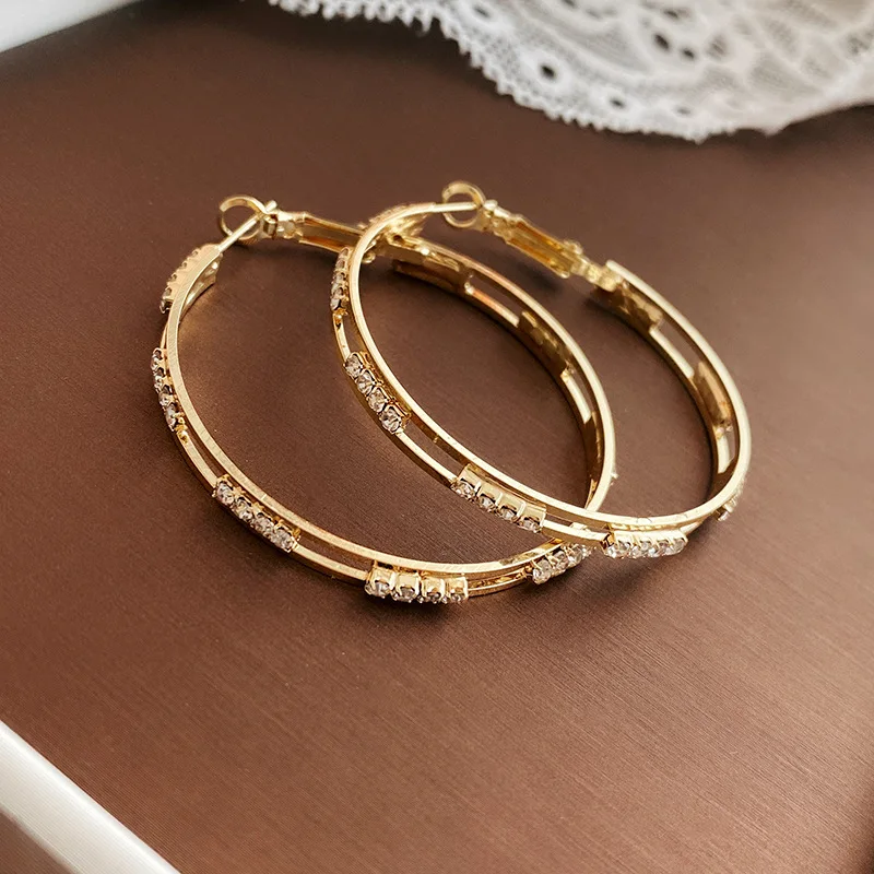 Золотые круглые серьги-кольца с кристаллами для женщин Bijoux геометрические