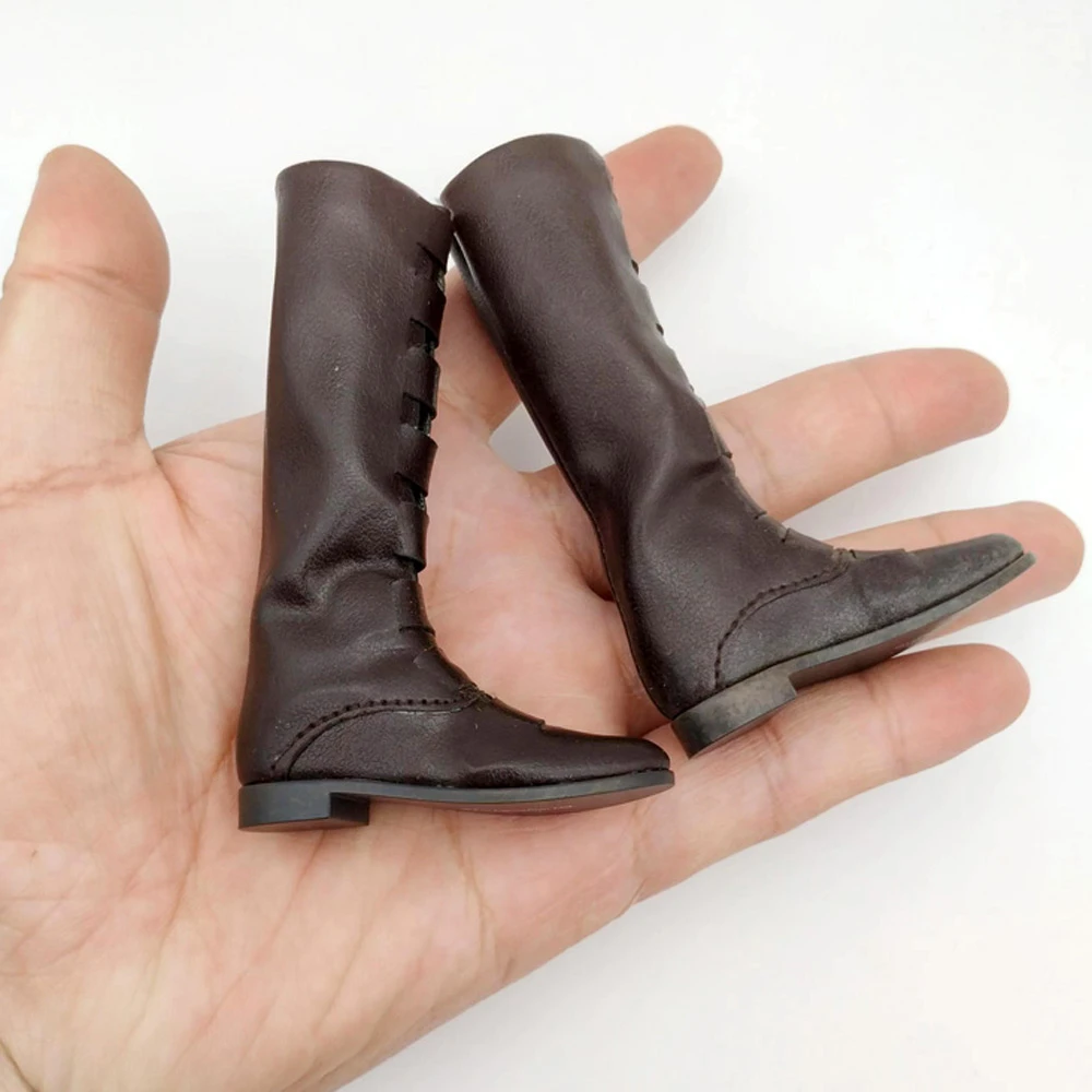 1/6 Scale Male Solider Long Leather Boots with Feet Mold HT Shoes Model for 12in Action Figure Detachabel Feet Doll Toys