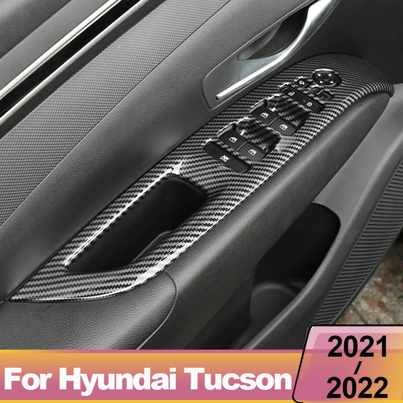 

ABS карбоновый автомобильный стеклоподъемник переключатель панель подлокотник украшение отделка наклейки для Hyundai Tucson NX4 2021 2022 2023 аксессуар...