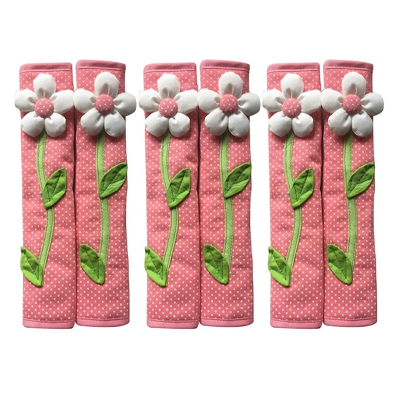 

6PCS Pastoral Flower Polka Dot Door/Refrigerator Handle Cover Fridge Door Handle Gloves Home Decor Accessories Pink