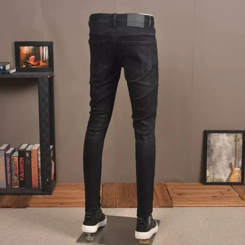 Autumn Men Black Ripped Jeans Korean Style Fashion Slim Fit Denim Pants CP2028