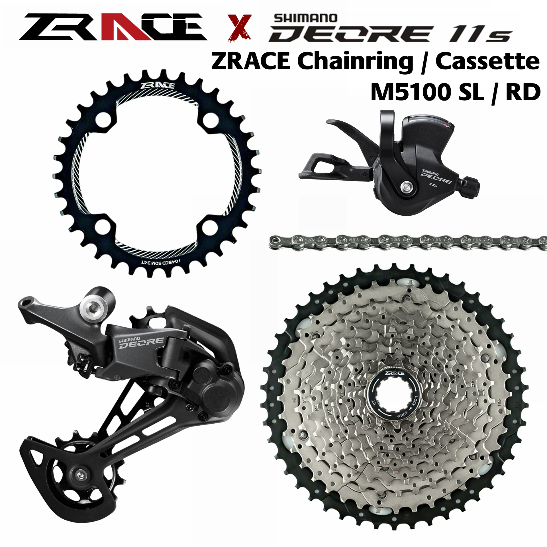 DEORE 11 SL-M5100-11-R + RD-M5100-11-SGS ZRACE кассета Chainring Chain. 1x11 speed 5kit Groupset заменяет SLX M7000 - купить