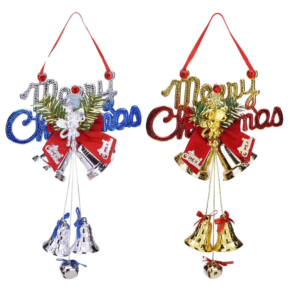 

2 Pcs Wall Bell Merry Christmas Sign Wreath Xmas Front Door Wreath Christmas Pendants Jingle Bell Ornaments Christmas Bell