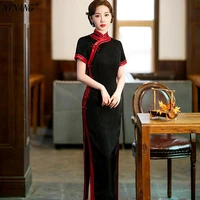nvnang chinese cheongsam 2 new black slim cheongsam chinese wind collar fashionable cheongsam short sleeved banquet dress b2120