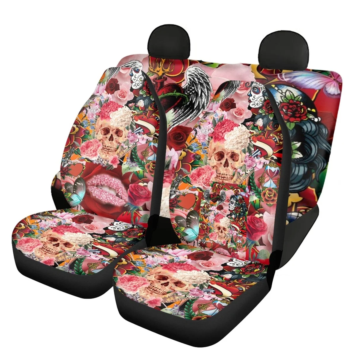 

Car Seat Cover Gothic Skull with Flowers Design Easy Install Car Seat Cover for SUV Van Track Cool Skeleton чехлы на сиденья маш