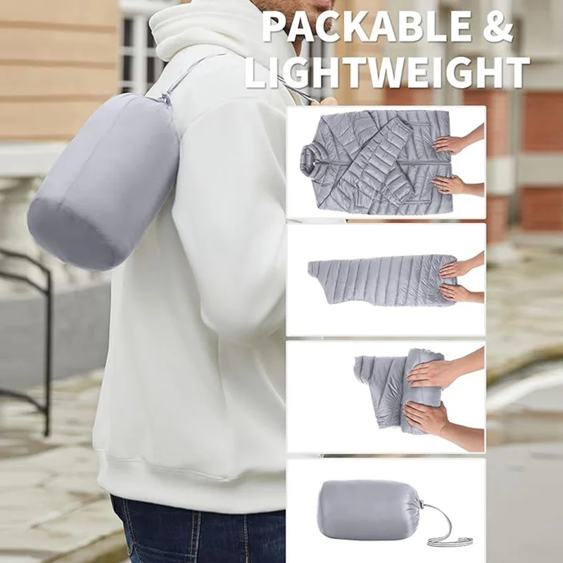 Мужской короткий пуховик с воротником-стойкой теплый утиный в уличном стиле