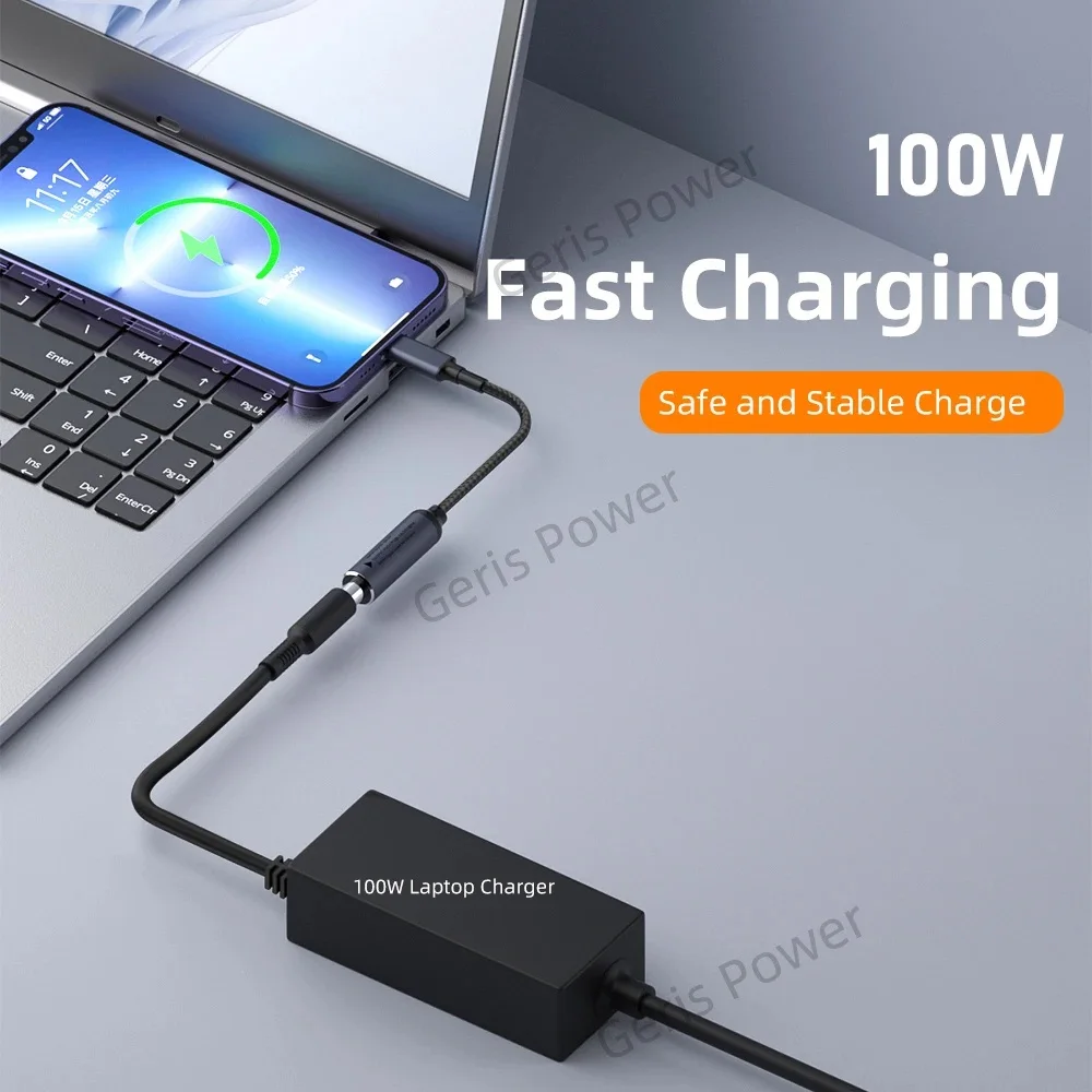 Фото Кабель для быстрой зарядки USB-C PD 100 Вт, шнур-адаптер питания DC 4.5x3.0, 7.4x5.0, 5.5x2.5 мм на Type-C для ноутбуков Lenovo, Dell, HP, Asus №3