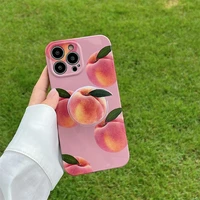 fashion cute 3d peach heart flowers bracket girl phone case for iphone 13 12 11 pro max x xs xr anti drop soft back cover capa