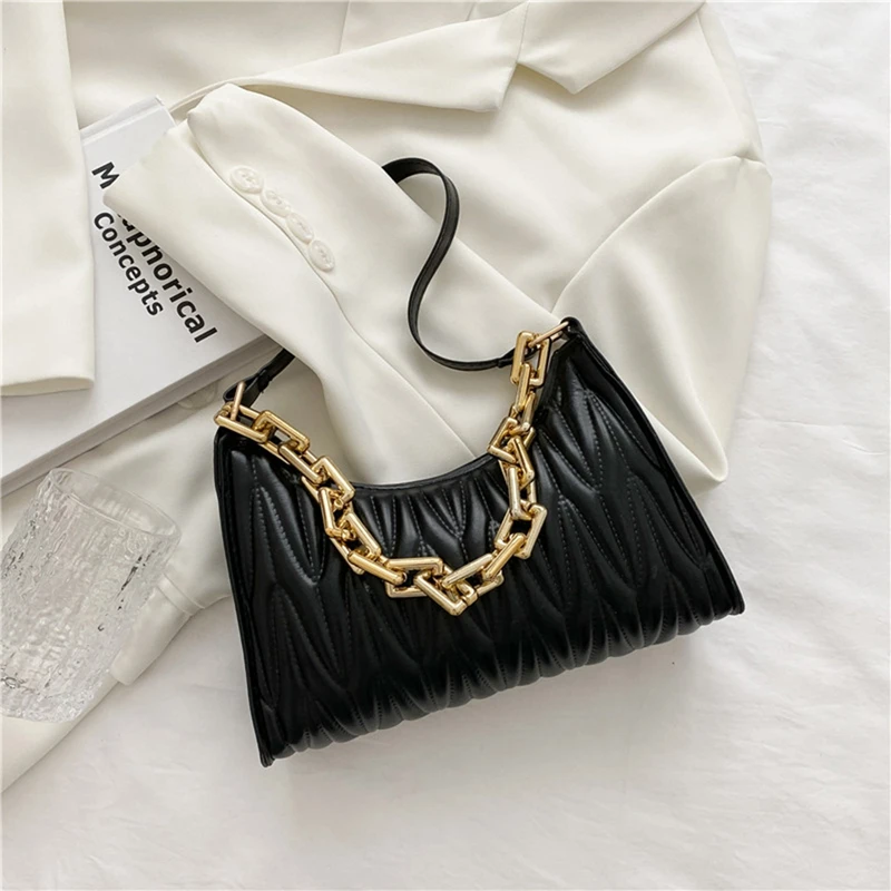 

Women's Solid Color Underarm Bags New PU Leather Diamond Check Shoulder Bag Female Fashion Texture Zipper Handbags for Women