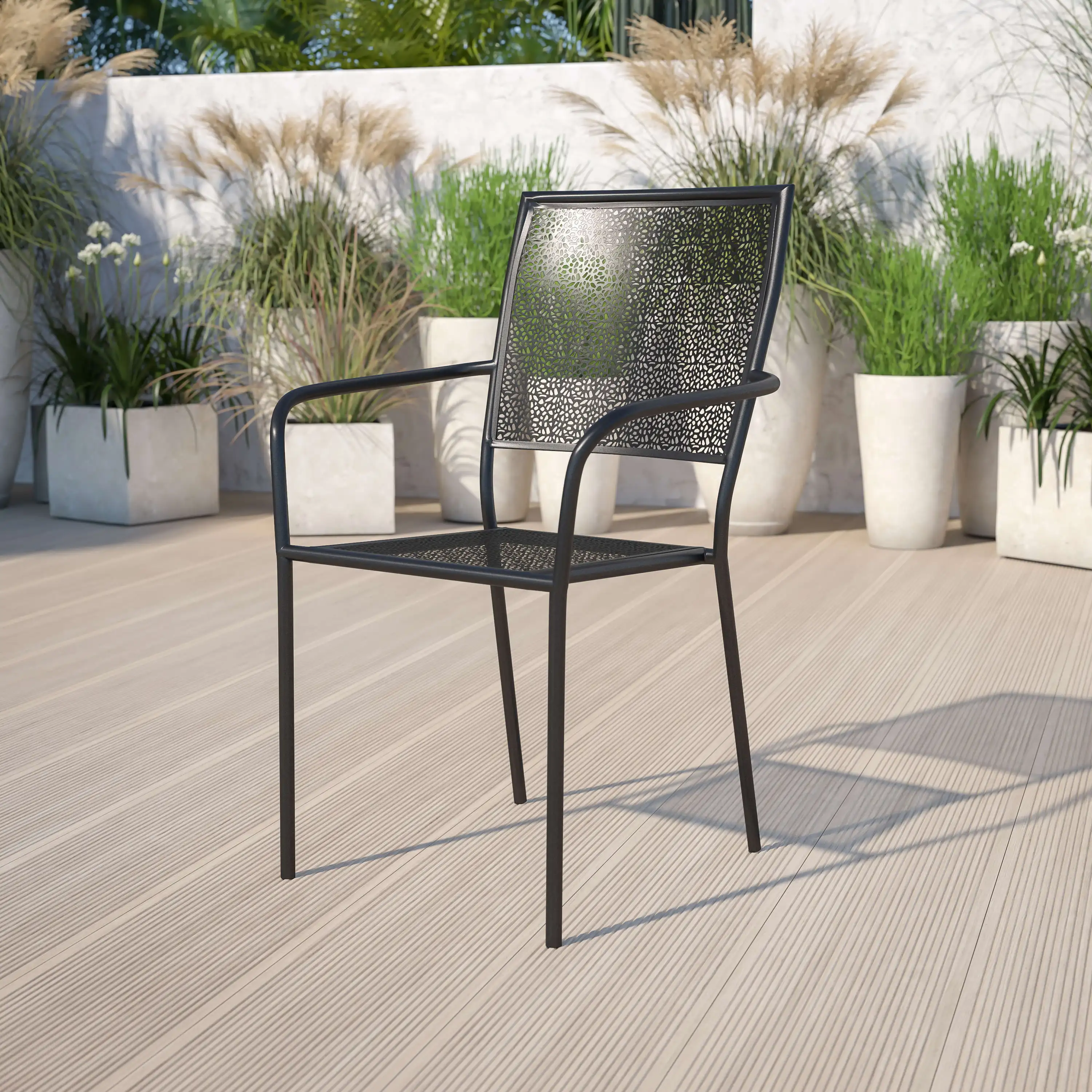 

Flash Furniture Commercial Grade Black Indoor-Outdoor Steel Patio Arm Chair with Square Back