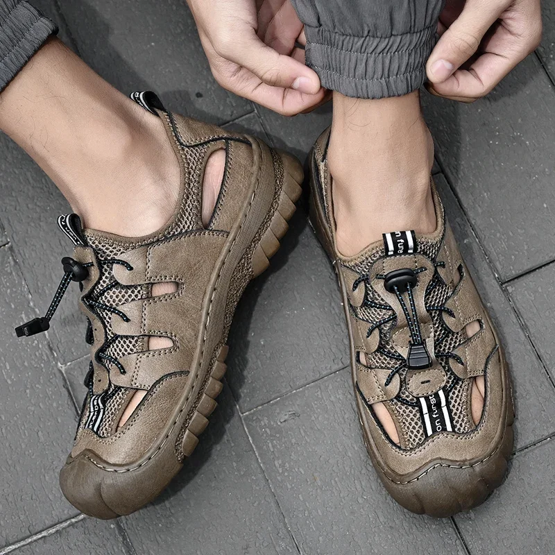 Летние мужские сандалии из натуральной кожи мужская повседневная обувь уличные