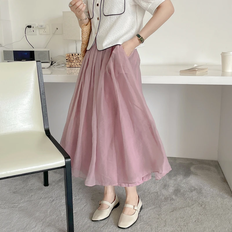 

COIGARSAM Women Skirt Summer 2022 New Fashion High Waist Mesh White Black Khaki Apricot Light Green Pink Skirts Dropshipping