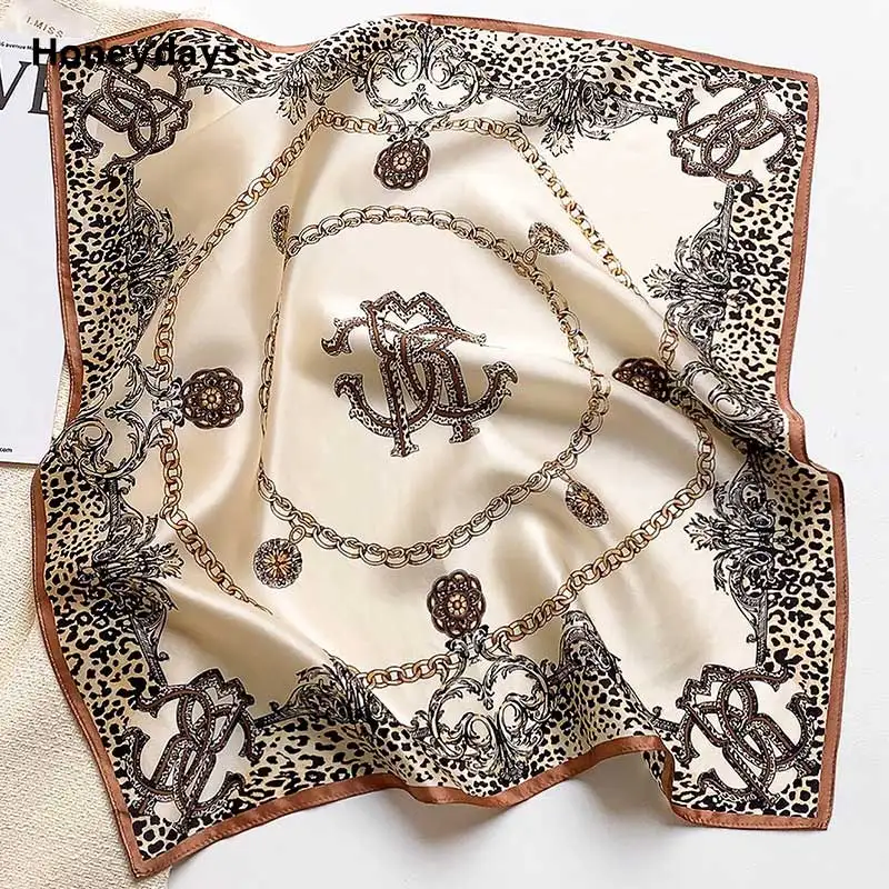 

100% Роскошный брендовый шелковый шарф тутового цвета для женщин цепной принт 53 см квадратные шарфы Леопардовый саржевый платок оптовая прод...