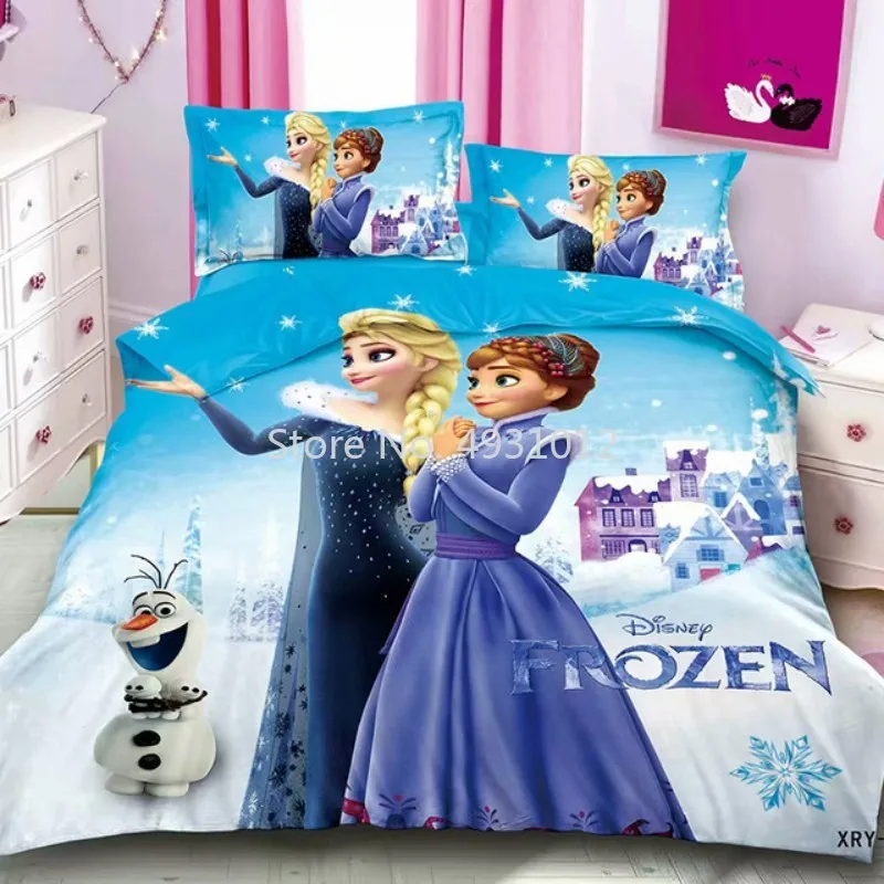 Disney-Juego de cama de Frozen para niños, funda de edredón de princesa Elsa, Anna, Sábana de cama, funda de almohada para bebés, niños y niñas, regalo de cumpleaños