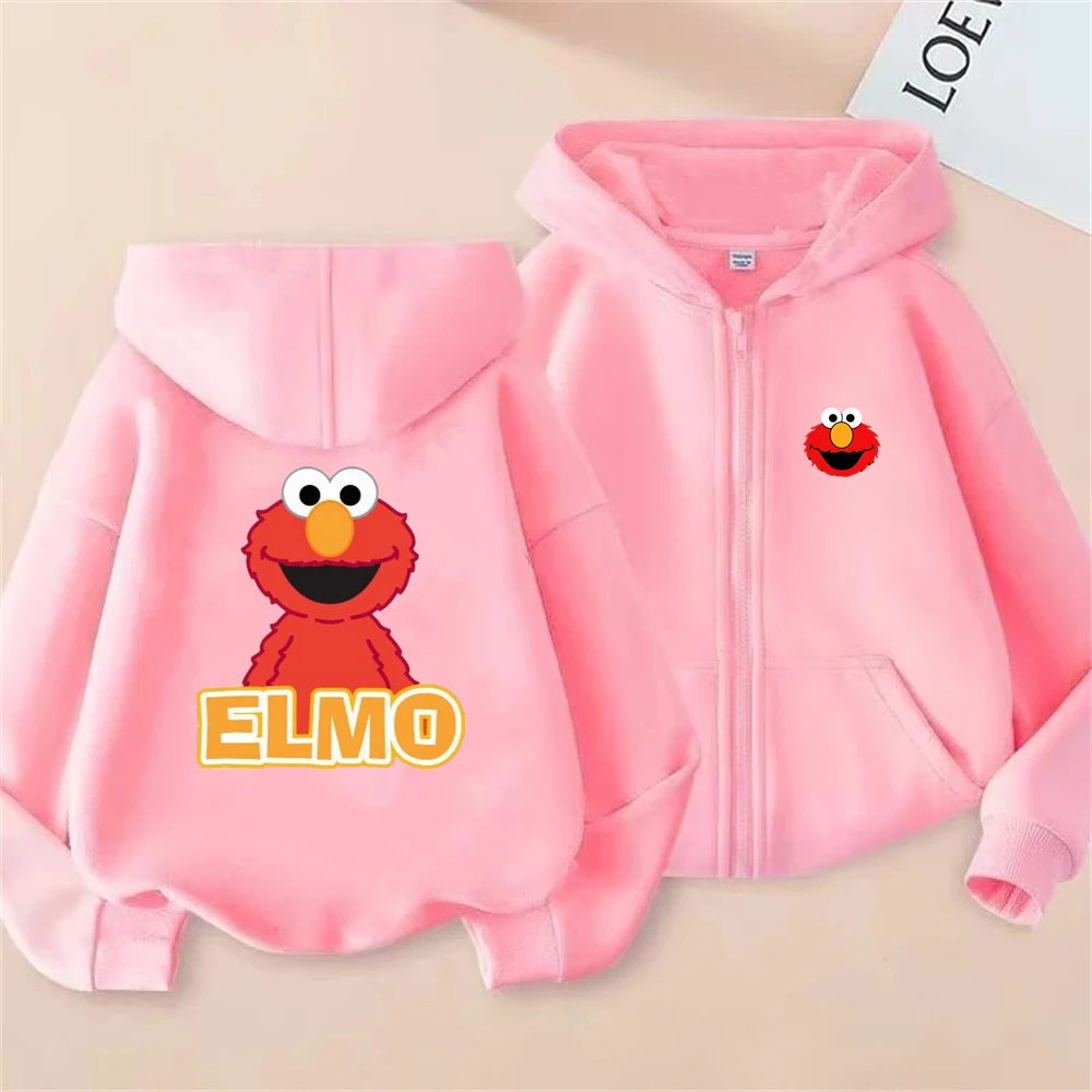 Фото Модные толстовки SESAME STREET, толстовка с капюшоном на молнии с Элмо, детская одежда, толстовка на молнии для девочек и мальчиков, повседневный топ для малышей №2