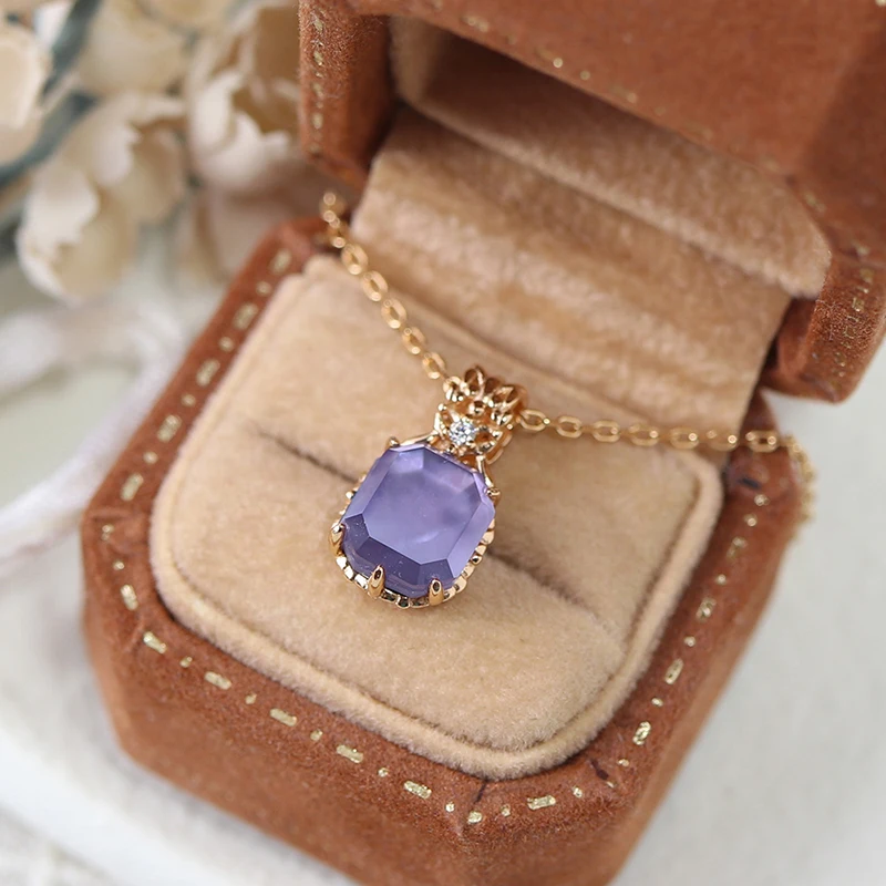 

LAMOON Vintage Bijou Amethyst Pendant Necklace For Women 925 Sterling Silver Ring Natural Triply Stone Gold Plated Fine Jewelry