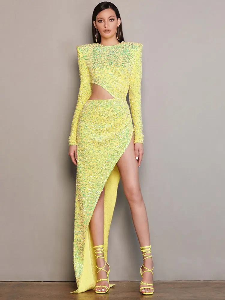 

Женское длинное платье с блестками, облегающее Клубное платье знаменитости с длинным рукавом и О-образным вырезом, осень 2022